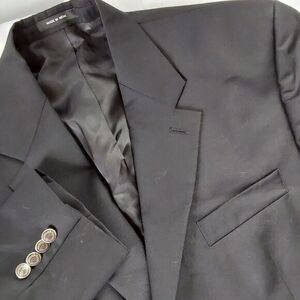Chaps Wool Blazer‎ Jacket Mens 44R Black Silver Medal Button Sport Coat